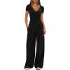 imageDarong Womens 2 Piece Lounge Outfits Sets Warp V Neck ShortLong Sleeve Shirts and Wide Leg Pants Casual Matching SetsBlack31 Inseam