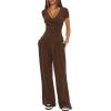 imageDarong Womens 2 Piece Lounge Outfits Sets Warp V Neck ShortLong Sleeve Shirts and Wide Leg Pants Casual Matching SetsCoffee29 Inseam