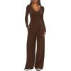 imageDarong Womens 2 Piece Lounge Outfits Sets Warp V Neck ShortLong Sleeve Shirts and Wide Leg Pants Casual Matching SetsCoffee29 Inseam