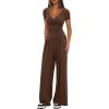 imageDarong Womens 2 Piece Lounge Outfits Sets Warp V Neck ShortLong Sleeve Shirts and Wide Leg Pants Casual Matching SetsCoffee29 Inseam