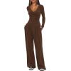 imageDarong Womens 2 Piece Lounge Outfits Sets Warp V Neck ShortLong Sleeve Shirts and Wide Leg Pants Casual Matching SetsCoffee29 Inseam