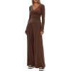 imageDarong Womens 2 Piece Lounge Outfits Sets Warp V Neck ShortLong Sleeve Shirts and Wide Leg Pants Casual Matching SetsCoffee29 Inseam