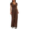 imageDarong Womens 2 Piece Lounge Outfits Sets Warp V Neck ShortLong Sleeve Shirts and Wide Leg Pants Casual Matching SetsCoffee31 Inseam