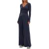 imageDarong Womens 2 Piece Lounge Outfits Sets Warp V Neck ShortLong Sleeve Shirts and Wide Leg Pants Casual Matching SetsDark Blue29 Inseam