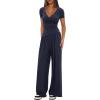 imageDarong Womens 2 Piece Lounge Outfits Sets Warp V Neck ShortLong Sleeve Shirts and Wide Leg Pants Casual Matching SetsDark Blue29 Inseam