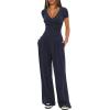 imageDarong Womens 2 Piece Lounge Outfits Sets Warp V Neck ShortLong Sleeve Shirts and Wide Leg Pants Casual Matching SetsDark Blue29 Inseam
