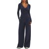 imageDarong Womens 2 Piece Lounge Outfits Sets Warp V Neck ShortLong Sleeve Shirts and Wide Leg Pants Casual Matching SetsDark Blue29 Inseam