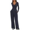 imageDarong Womens 2 Piece Lounge Outfits Sets Warp V Neck ShortLong Sleeve Shirts and Wide Leg Pants Casual Matching SetsDark Blue29 Inseam