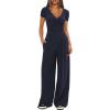 imageDarong Womens 2 Piece Lounge Outfits Sets Warp V Neck ShortLong Sleeve Shirts and Wide Leg Pants Casual Matching SetsDark Blue29 Inseam