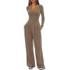 imageDarong Womens 2 Piece Lounge Outfits Sets Warp V Neck ShortLong Sleeve Shirts and Wide Leg Pants Casual Matching SetsKhaki29 Inseam