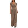 imageDarong Womens 2 Piece Lounge Outfits Sets Warp V Neck ShortLong Sleeve Shirts and Wide Leg Pants Casual Matching SetsKhaki29 Inseam