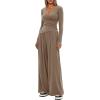 imageDarong Womens 2 Piece Lounge Outfits Sets Warp V Neck ShortLong Sleeve Shirts and Wide Leg Pants Casual Matching SetsKhaki29 Inseam