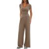 imageDarong Womens 2 Piece Lounge Outfits Sets Warp V Neck ShortLong Sleeve Shirts and Wide Leg Pants Casual Matching SetsKhaki29 Inseam