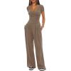 imageDarong Womens 2 Piece Lounge Outfits Sets Warp V Neck ShortLong Sleeve Shirts and Wide Leg Pants Casual Matching SetsKhaki31 Inseam