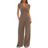 imageDarong Womens 2 Piece Lounge Outfits Sets Warp V Neck ShortLong Sleeve Shirts and Wide Leg Pants Casual Matching SetsKhaki31 Inseam