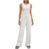 imageDarong Womens 2 Piece Outfits Lounge Sets Sleeveless Tank Tops Wide Leg Pants Sets Tracksuits Match SetsWhite Grey31 Inseam