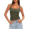 imageDarong Womens Padded Square Neck Tank Tops Summer Double Layer Basic Sleeveless Tank Shirts Built in BraArmy Green