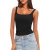 imageDarong Womens Padded Square Neck Tank Tops Summer Double Layer Basic Sleeveless Tank Shirts Built in BraBlack
