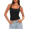imageDarong Womens Padded Square Neck Tank Tops Summer Double Layer Basic Sleeveless Tank Shirts Built in BraBlack