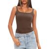 imageDarong Womens Padded Square Neck Tank Tops Summer Double Layer Basic Sleeveless Tank Shirts Built in BraCoffee