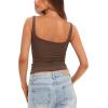 imageDarong Womens Padded Square Neck Tank Tops Summer Double Layer Basic Sleeveless Tank Shirts Built in BraCoffee