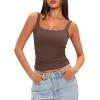 imageDarong Womens Padded Square Neck Tank Tops Summer Double Layer Basic Sleeveless Tank Shirts Built in BraCoffee