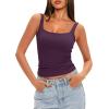 imageDarong Womens Padded Square Neck Tank Tops Summer Double Layer Basic Sleeveless Tank Shirts Built in BraDark Purple