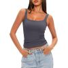 imageDarong Womens Padded Square Neck Tank Tops Summer Double Layer Basic Sleeveless Tank Shirts Built in BraGrey
