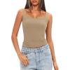 imageDarong Womens Padded Square Neck Tank Tops Summer Double Layer Basic Sleeveless Tank Shirts Built in BraKhaki