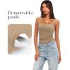 imageDarong Womens Padded Square Neck Tank Tops Summer Double Layer Basic Sleeveless Tank Shirts Built in BraKhaki