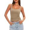 imageDarong Womens Padded Square Neck Tank Tops Summer Double Layer Basic Sleeveless Tank Shirts Built in BraKhaki