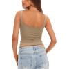 imageDarong Womens Padded Square Neck Tank Tops Summer Double Layer Basic Sleeveless Tank Shirts Built in BraKhaki