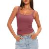 imageDarong Womens Padded Square Neck Tank Tops Summer Double Layer Basic Sleeveless Tank Shirts Built in BraMerlot
