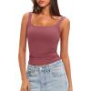 imageDarong Womens Padded Square Neck Tank Tops Summer Double Layer Basic Sleeveless Tank Shirts Built in BraMerlot