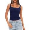 imageDarong Womens Padded Square Neck Tank Tops Summer Double Layer Basic Sleeveless Tank Shirts Built in BraNavy Blue