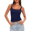 imageDarong Womens Padded Square Neck Tank Tops Summer Double Layer Basic Sleeveless Tank Shirts Built in BraNavy Blue