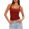 imageDarong Womens Padded Square Neck Tank Tops Summer Double Layer Basic Sleeveless Tank Shirts Built in BraRed