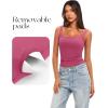 imageDarong Womens Padded Square Neck Tank Tops Summer Double Layer Basic Sleeveless Tank Shirts Built in BraRose Pink