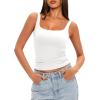 imageDarong Womens Padded Square Neck Tank Tops Summer Double Layer Basic Sleeveless Tank Shirts Built in BraWhite
