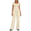 imageDarong Womens Two Piece Outfit Short Sleeve Scoop Neck T Shirts with Wide Leg Pants Active Tracksuit Lounge SetApricot29 Inseam