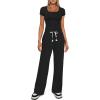 imageDarong Womens Two Piece Outfit Short Sleeve Scoop Neck T Shirts with Wide Leg Pants Active Tracksuit Lounge SetBlack31 Inseam