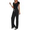 imageDarong Womens Two Piece Outfit Short Sleeve Scoop Neck T Shirts with Wide Leg Pants Active Tracksuit Lounge SetBlack31 Inseam