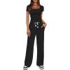 imageDarong Womens Two Piece Outfit Short Sleeve Scoop Neck T Shirts with Wide Leg Pants Active Tracksuit Lounge SetBlack31 Inseam