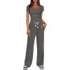 imageDarong Womens Two Piece Outfit Short Sleeve Scoop Neck T Shirts with Wide Leg Pants Active Tracksuit Lounge SetHeather Grey29 Inseam