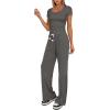 imageDarong Womens Two Piece Outfit Short Sleeve Scoop Neck T Shirts with Wide Leg Pants Active Tracksuit Lounge SetHeather Grey29 Inseam