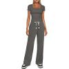 imageDarong Womens Two Piece Outfit Short Sleeve Scoop Neck T Shirts with Wide Leg Pants Active Tracksuit Lounge SetHeather Grey29 Inseam