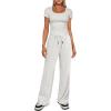 imageDarong Womens Two Piece Outfit Short Sleeve Scoop Neck T Shirts with Wide Leg Pants Active Tracksuit Lounge SetLight Grey29 Inseam
