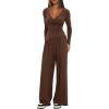 imageDarong Womens 2 Piece Lounge Outfits Sets Warp V Neck ShortLong Sleeve Shirts and Wide Leg Pants Casual Matching SetsCoffee31 Inseam