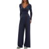 imageDarong Womens 2 Piece Lounge Outfits Sets Warp V Neck ShortLong Sleeve Shirts and Wide Leg Pants Casual Matching SetsDark Blue29 Inseam