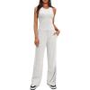 imageDarong Womens 2 Piece Outfits Lounge Sets Sleeveless Tank Tops Wide Leg Pants Sets Tracksuits Match SetsWhite Grey31 Inseam
